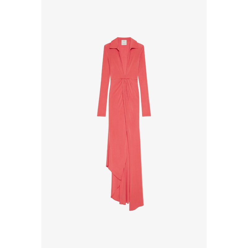 Long Sleeve Draped Dress Coral_Orange