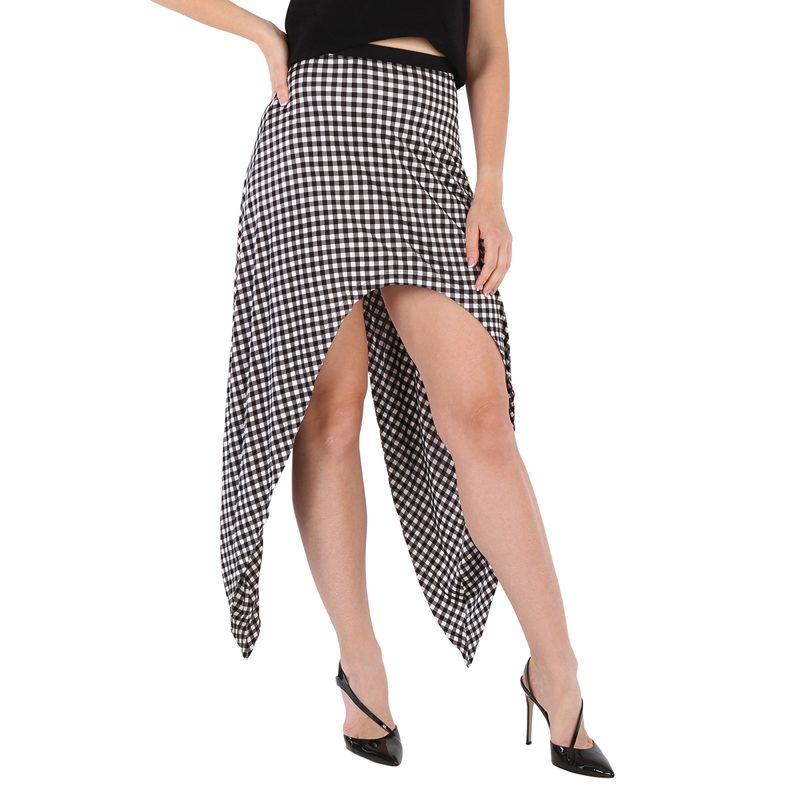 Ladies Black Gingham Check Back Tie Skirt_Black Ip Pattern