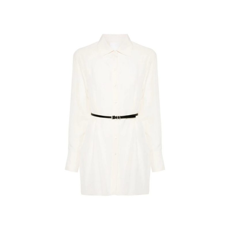 Long Shirt With Voyou Belt Ecru_Beige