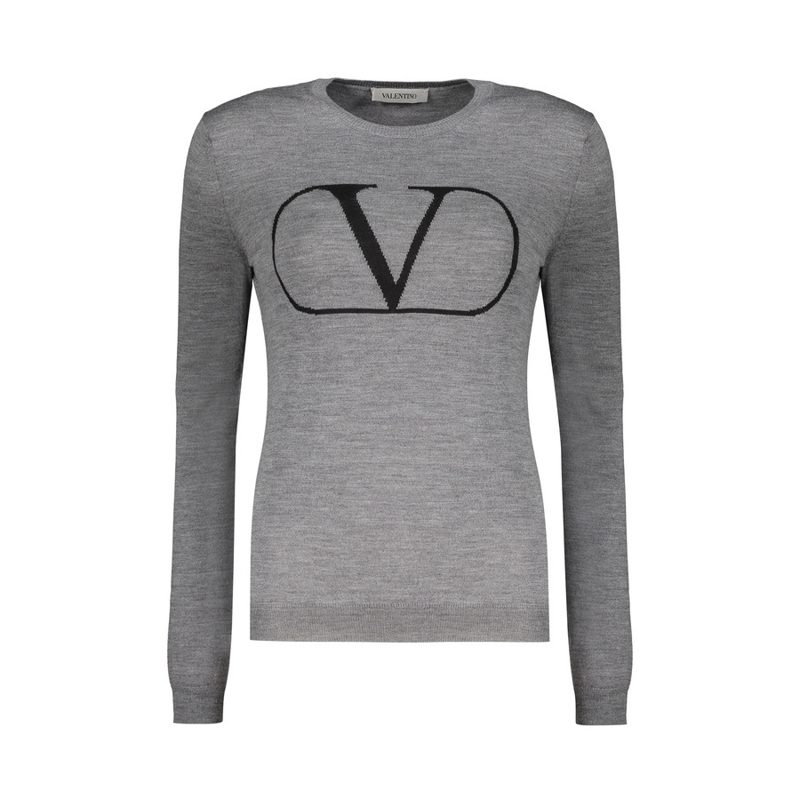 Garavani Womens Grey Wool Logo Sweater_Grey