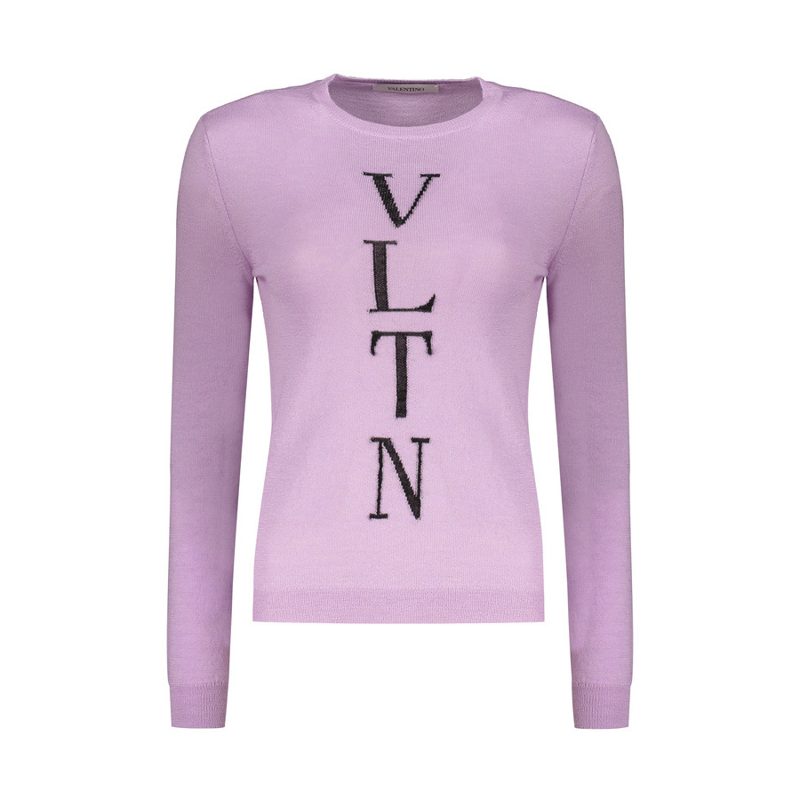 Garavani Womens Lilac Wool Crewneck Sweater_Purple