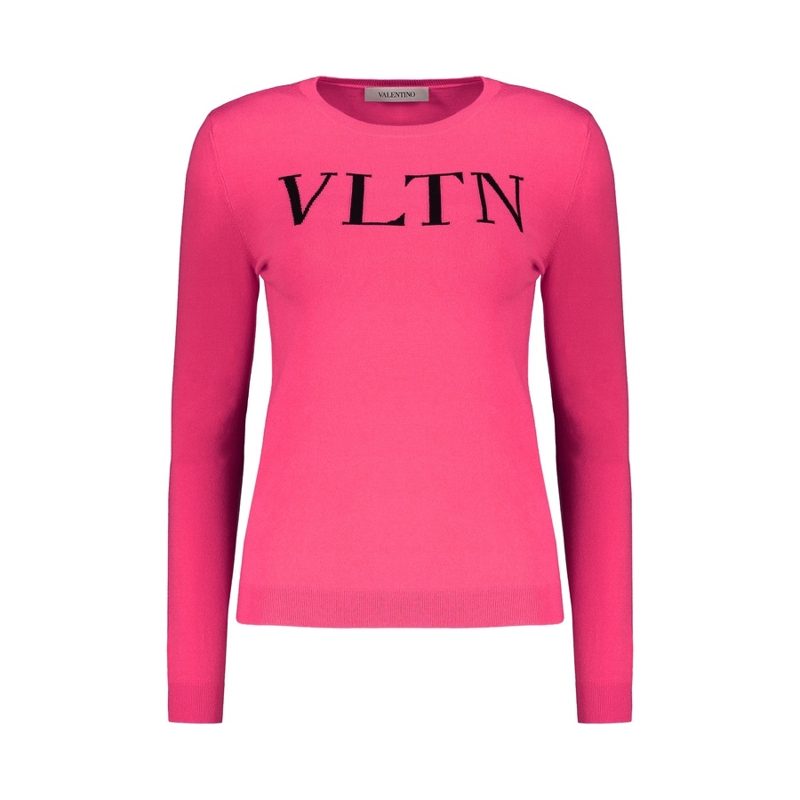 Garavani Womens Bright Pink Logo Sweater_Pink