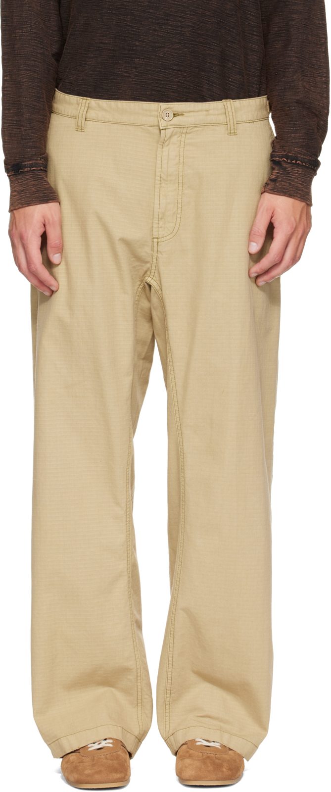 Beige Cotton Ripstop Side Buckles Trousers 262001M191007