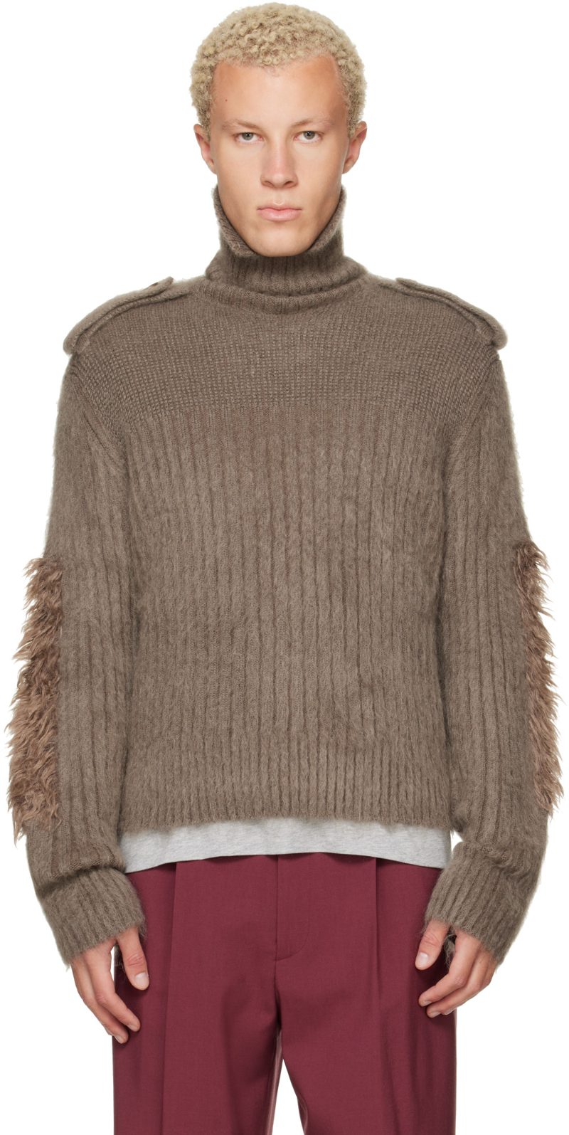 Taupe Epaulet Turtleneck 262376M205000