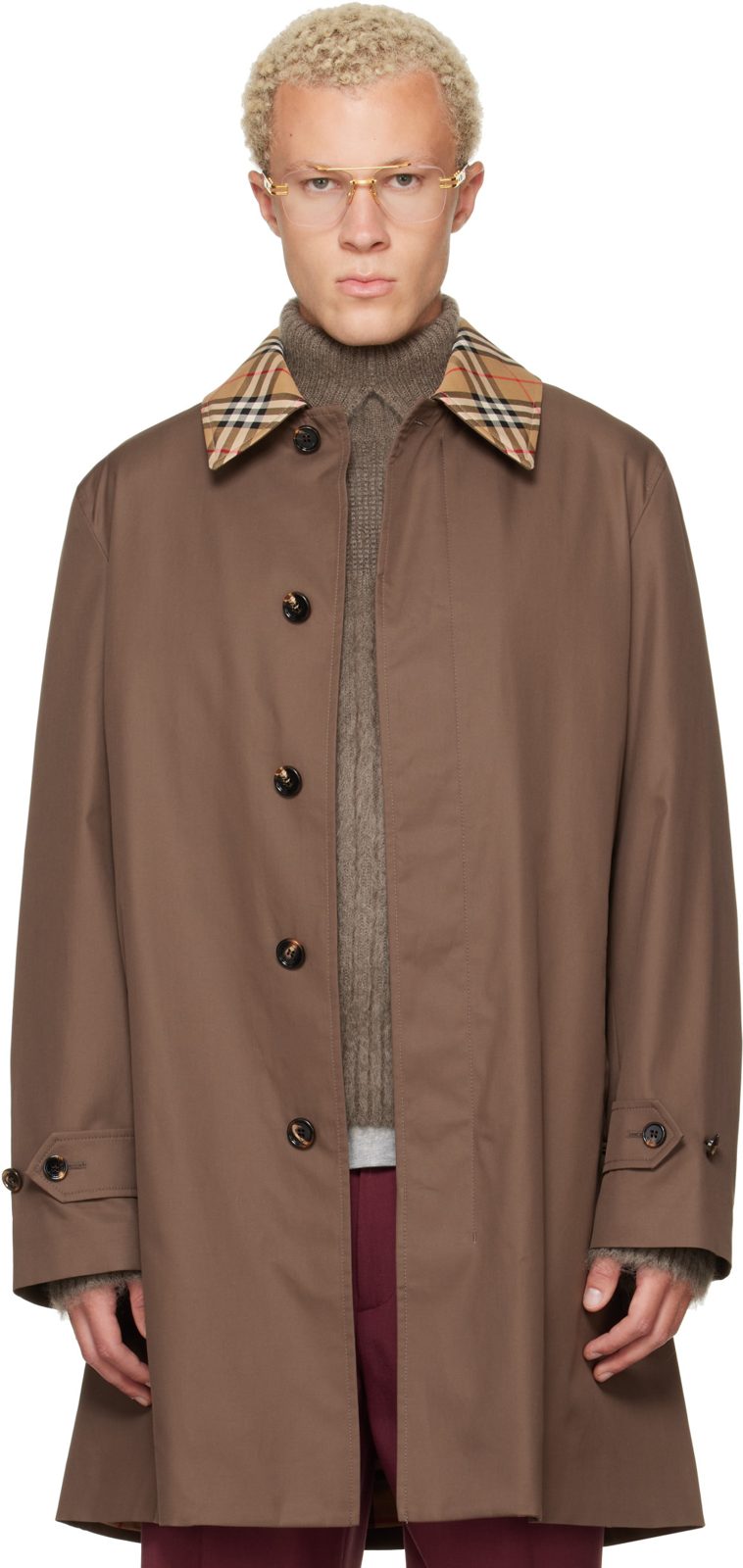 Brown Mid-Length Gabardine Car Coat 262376M184003