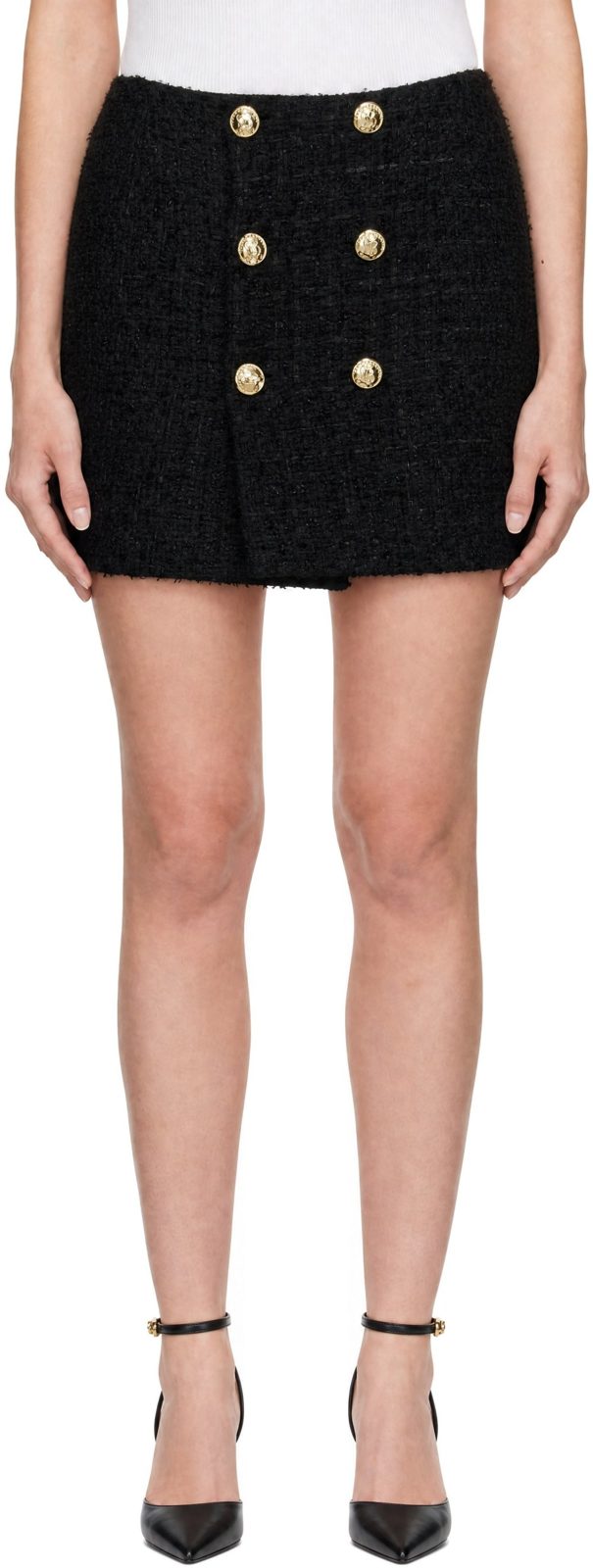 Black 4 Button Tweed Miniskirt 262251F092004