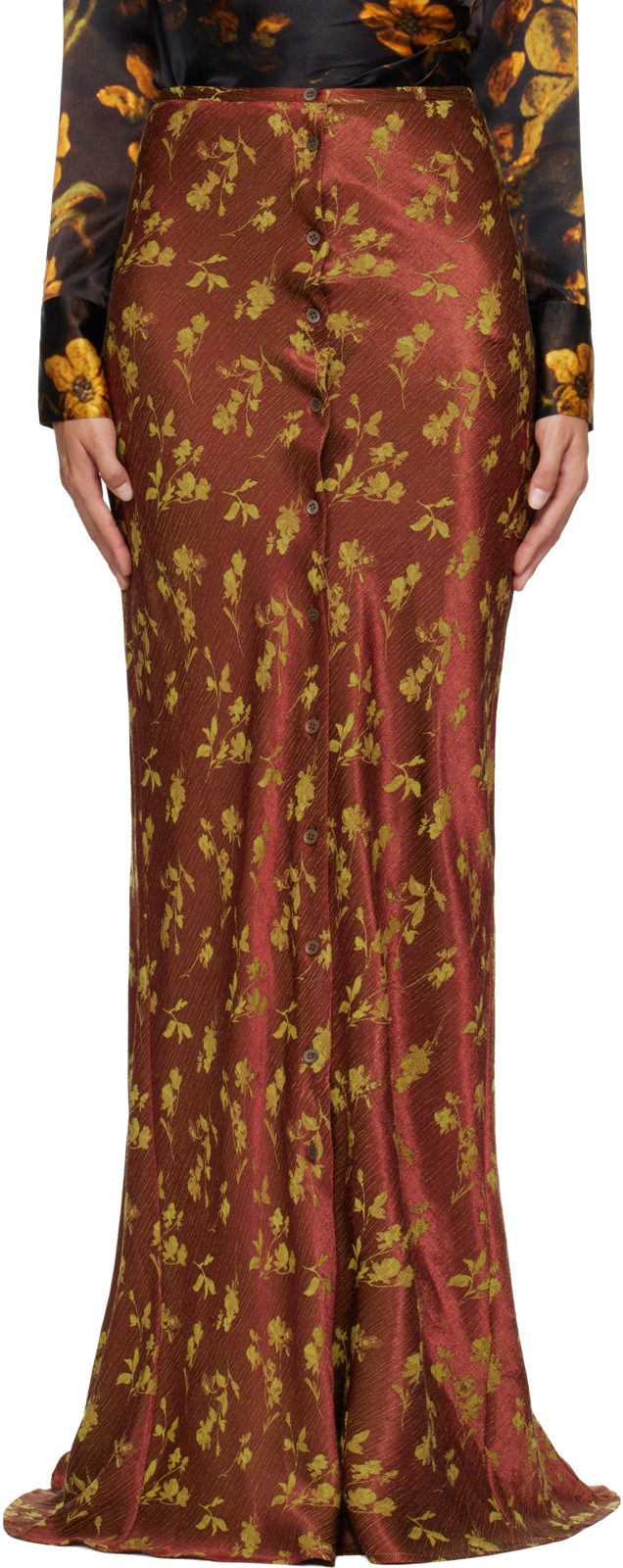 Brown Jacquard Maxi Skirt 262358F093002