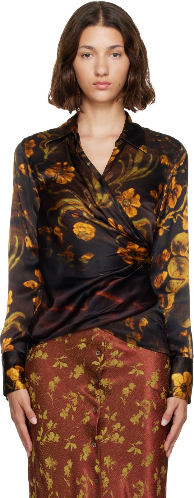 Black Satin Shirt 262358F109010