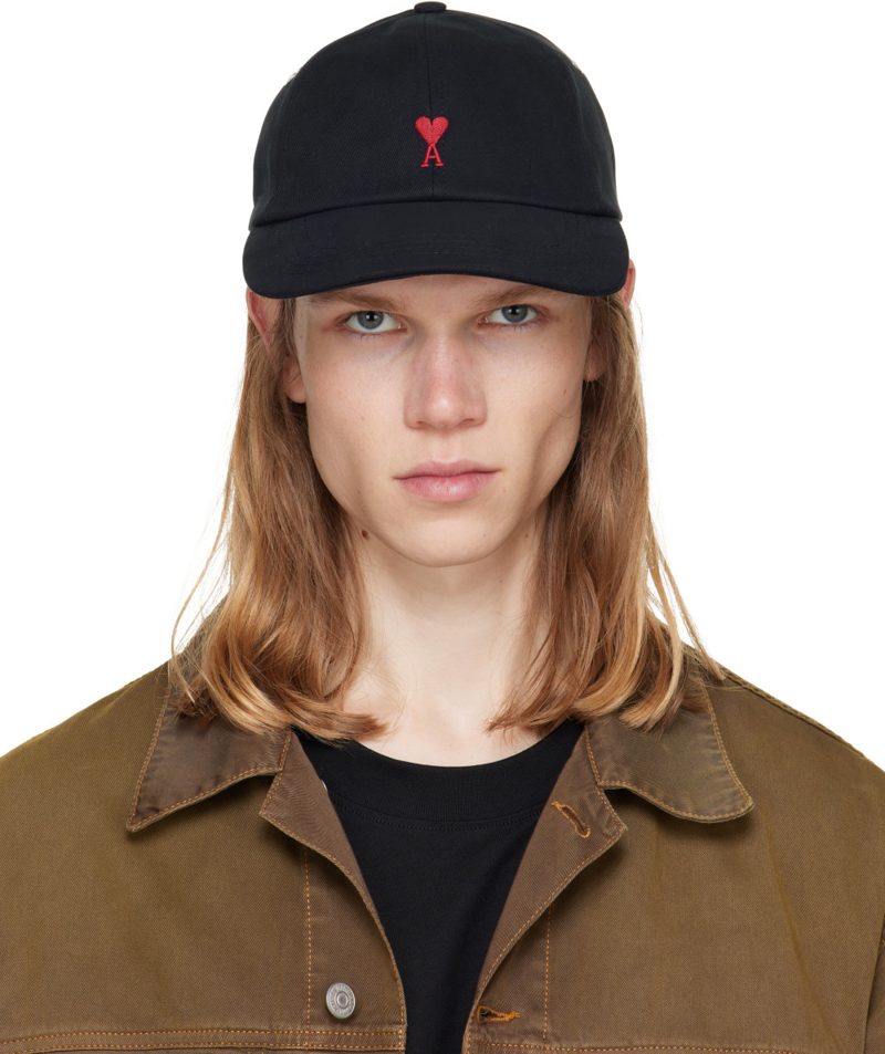 Black Red Ami De Coeur Embroidery Cap 262482M139003