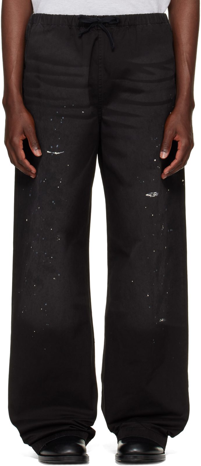 Black Paint Splatter Drawstring Trousers 262129M191002