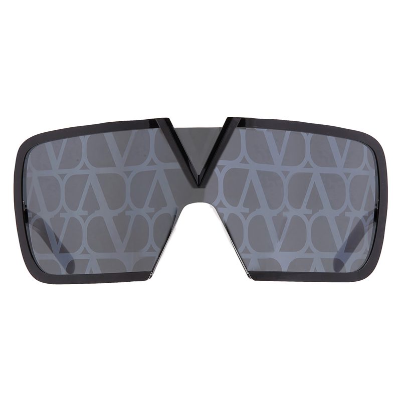 Garavani Romask Dark Grey/Black Flash Mirror Monogram Pattern Shield Unisex Sunglasses VLS-120 D 146