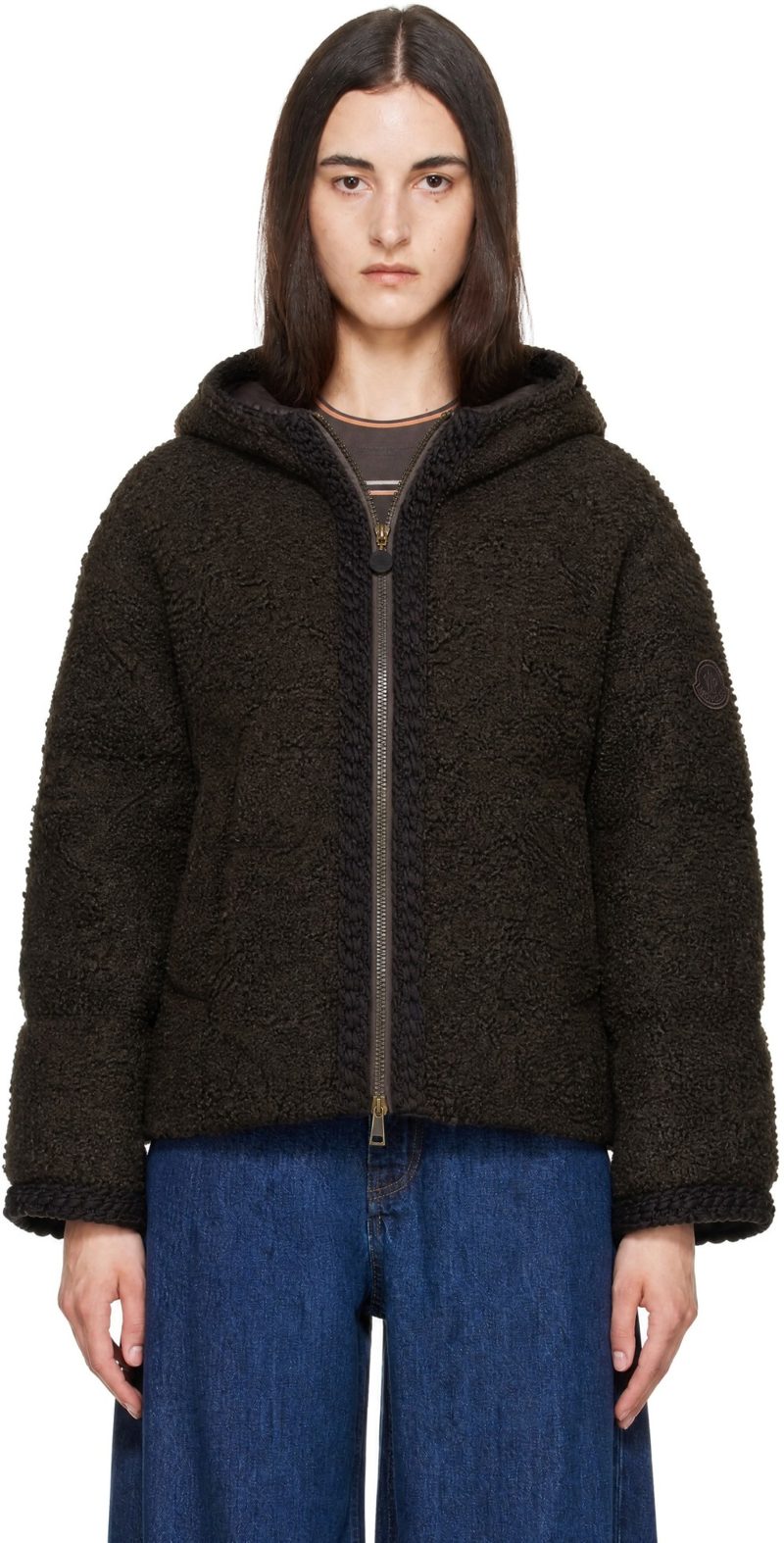 Brown Cristallin Hooded Down Jacket 262111F061007