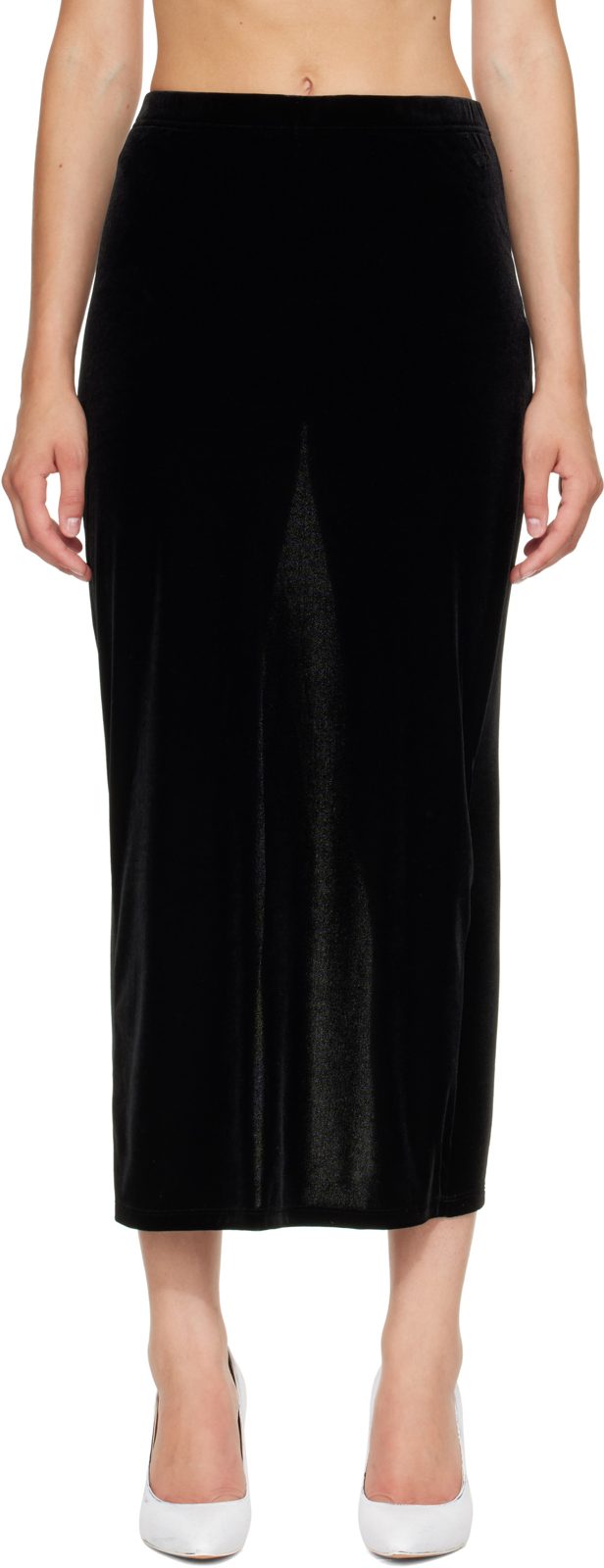 Black Velour Front Midi Skirt Leggings 262669F085004