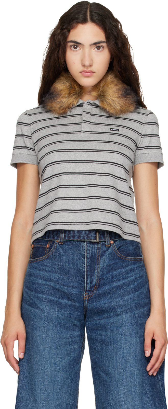 Gray Faux Fur Collar Baby Polo 262669F108001
