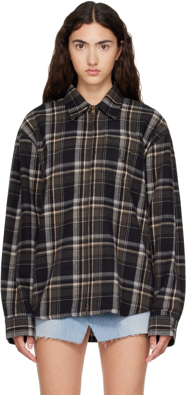 Black Zip-Up Biker Cross Logo Shirt 262669F109003