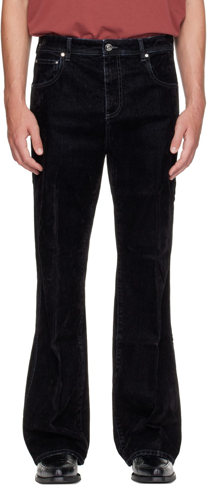 Black Vintage Cut Flock Denim Jeans 262886M186050