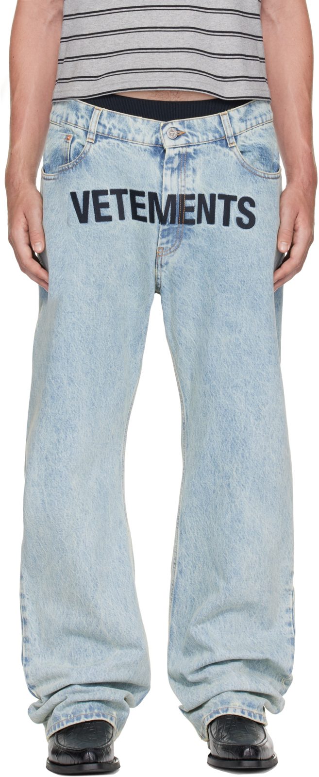 Blue Embroidered Logo Jeans 262669M186006