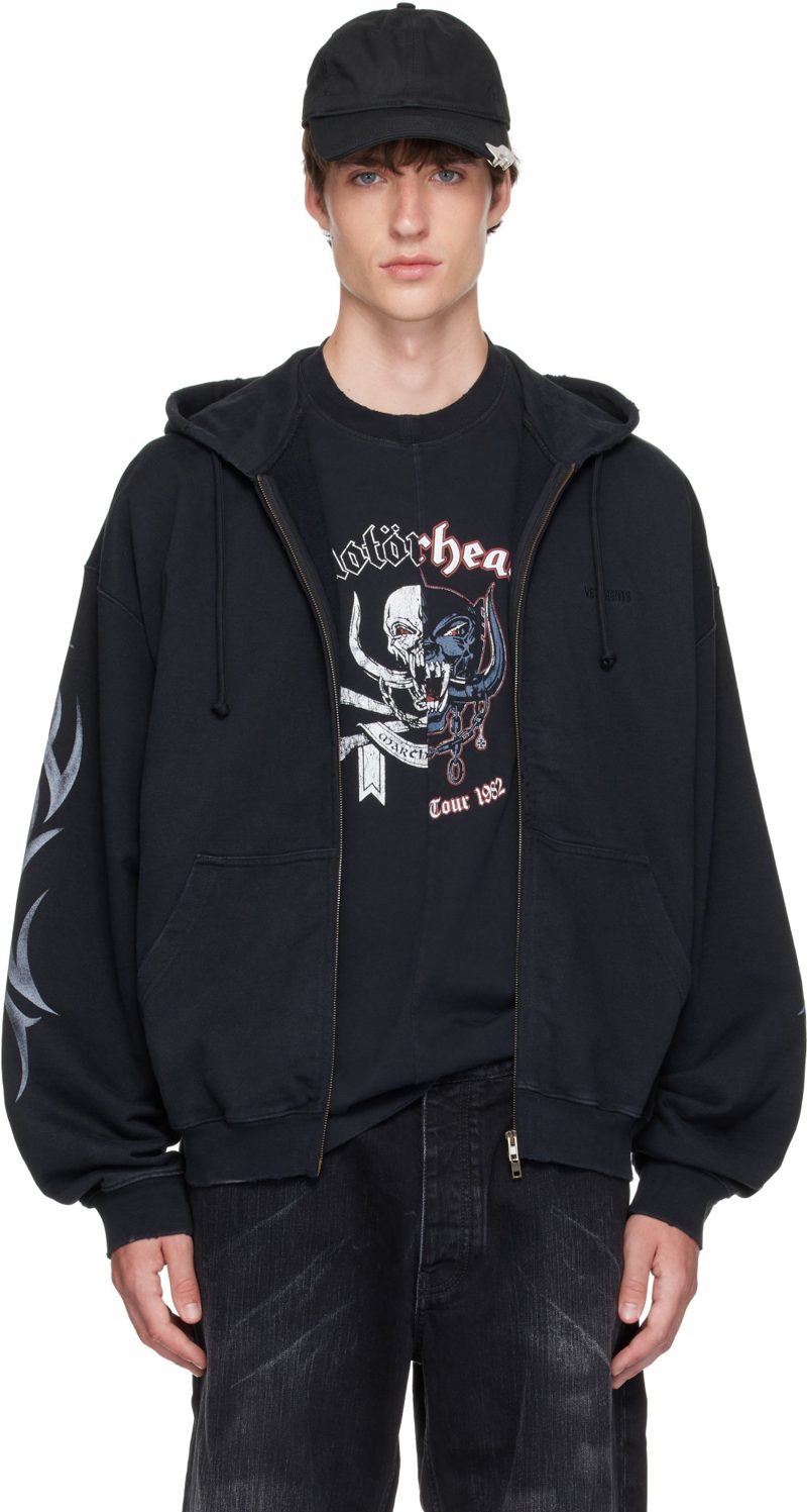 Black Graffiti Zip Up Hoodie 262669M202027