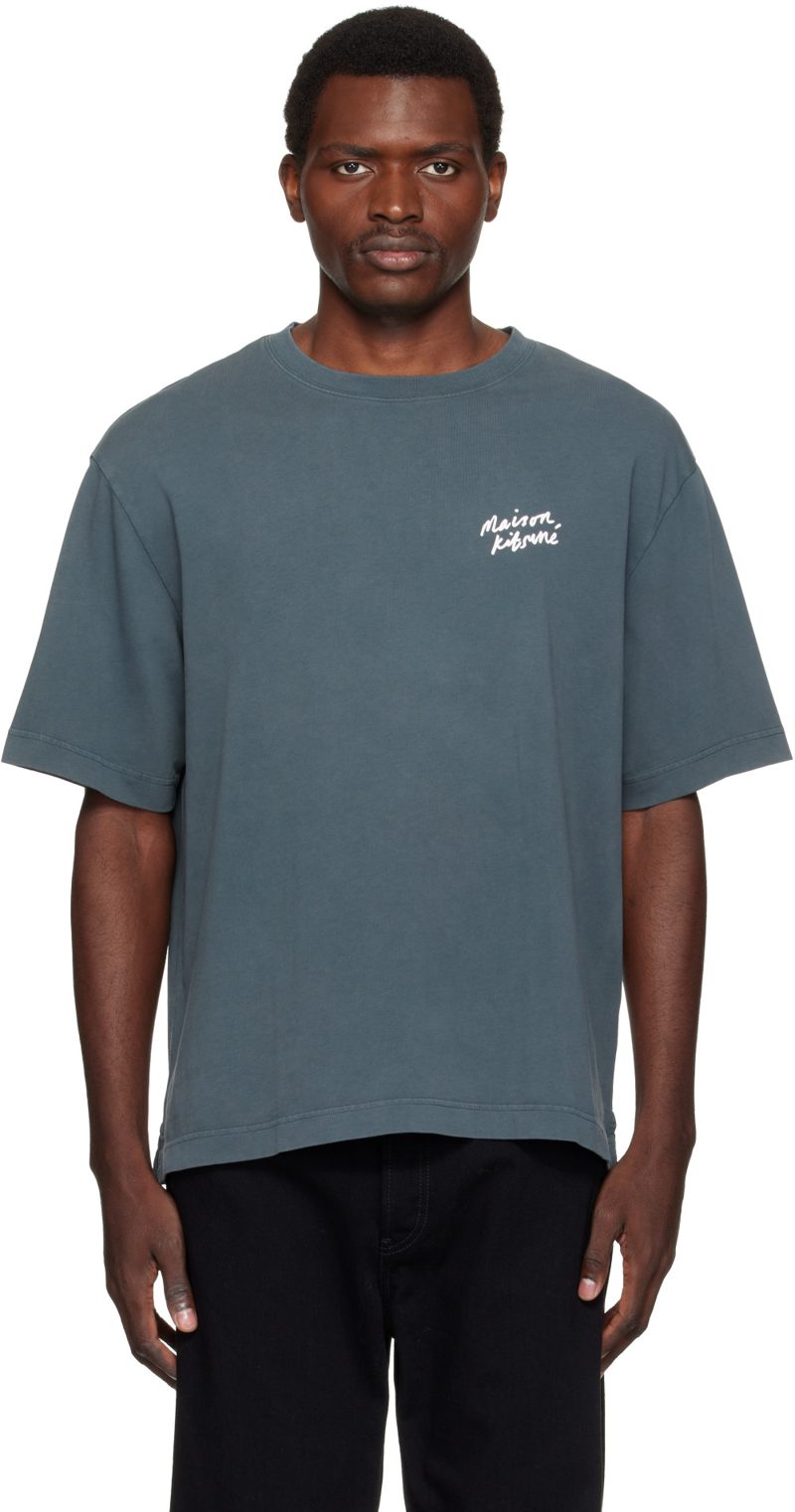 Maison Kitsune Gray Handwriting Faded Oversize T-shirt 262389M213013