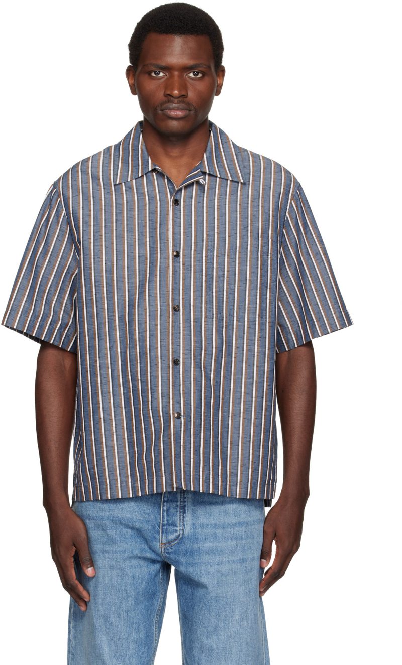 Blue Bold Cotton Linen Stripe Shirt 262798M192007