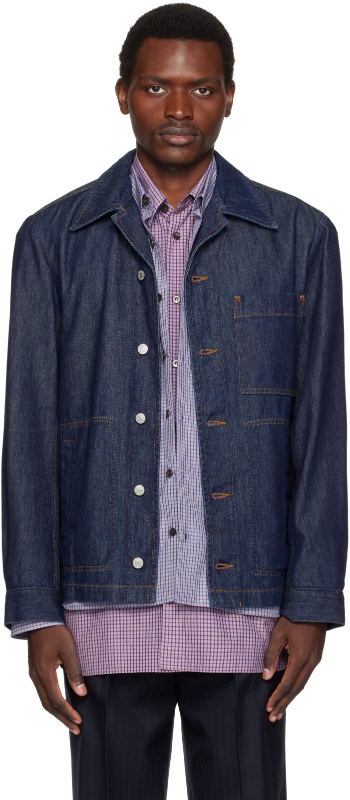 Indigo Cotton Denim Jacket 262358M177000