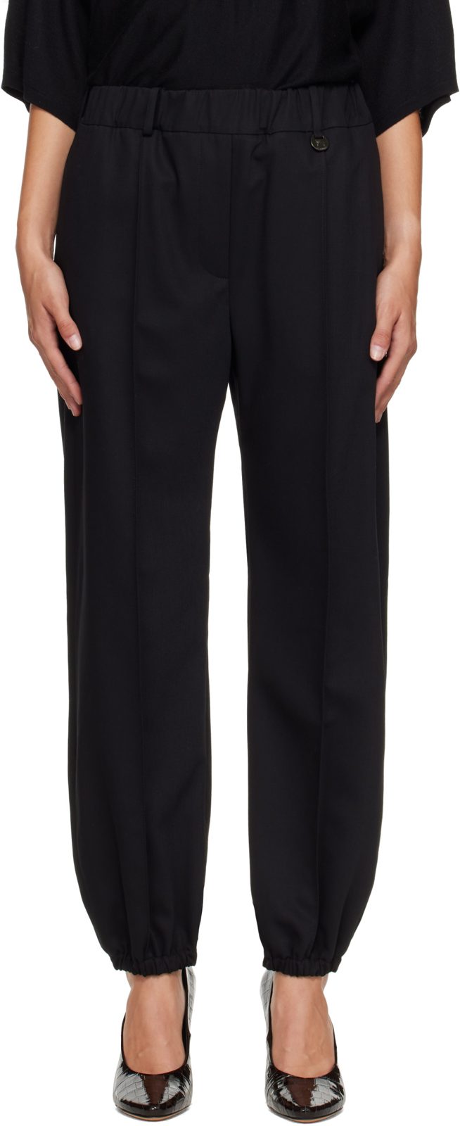 Black Wool Jogging Trousers 262376F086001