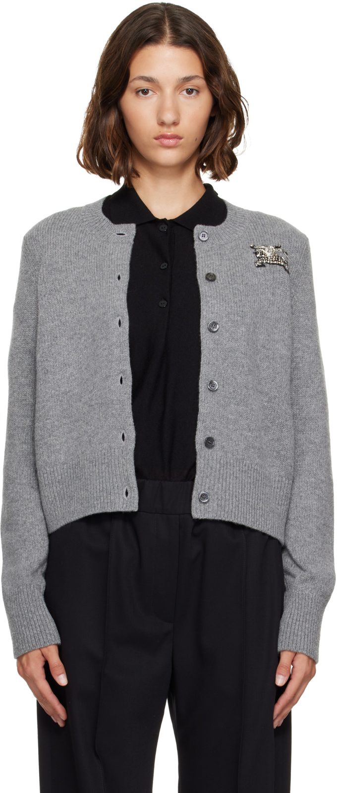 Gray Wool Cardigan 262376F095000