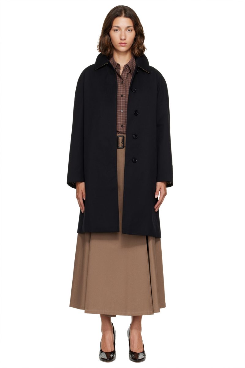 Black Cotton Gabardine Trench Coat 262376F067000
