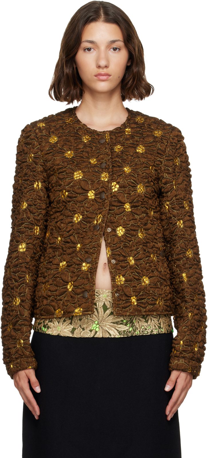 Brown Cloque Jacket 262358F063005