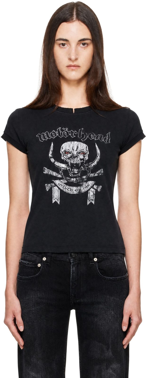 Black Motorhead Edition Skull Cut-Up Fitted T-shirt 262669F110006