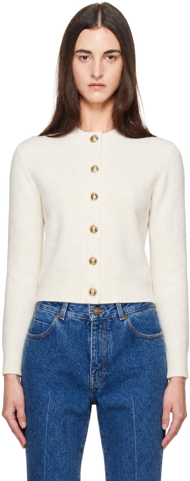 오프화이트 Buttoned Round Collar Cashmere Cardigan 262251F095006