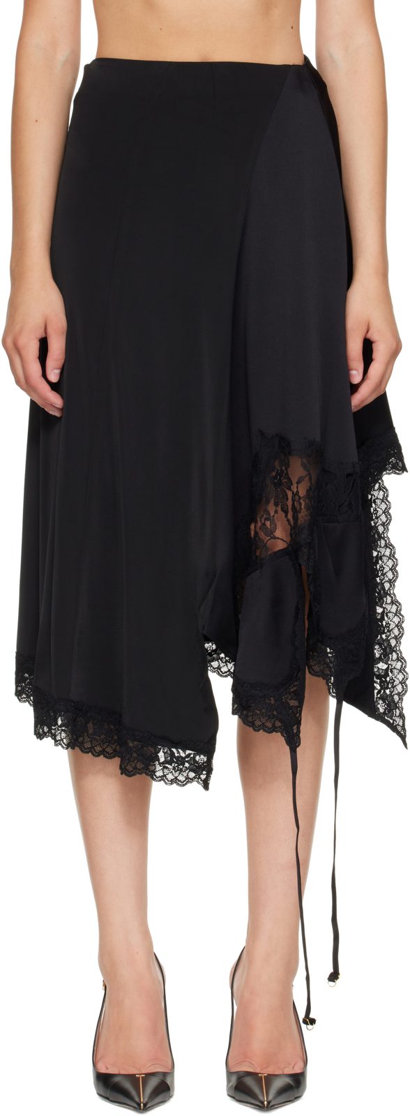 Black Reworked Slip Midi Skirt 262669F092003