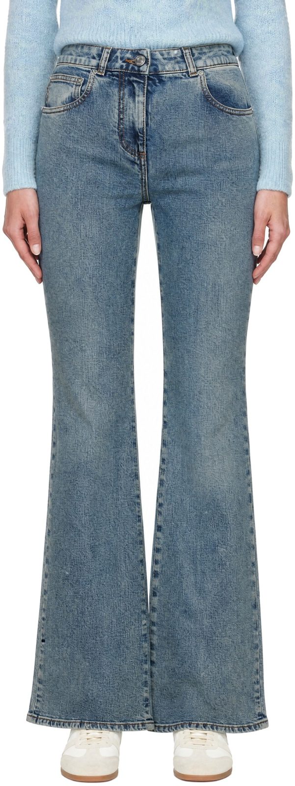 Blue Bootcut Faded Denim Jeans 262251F069007