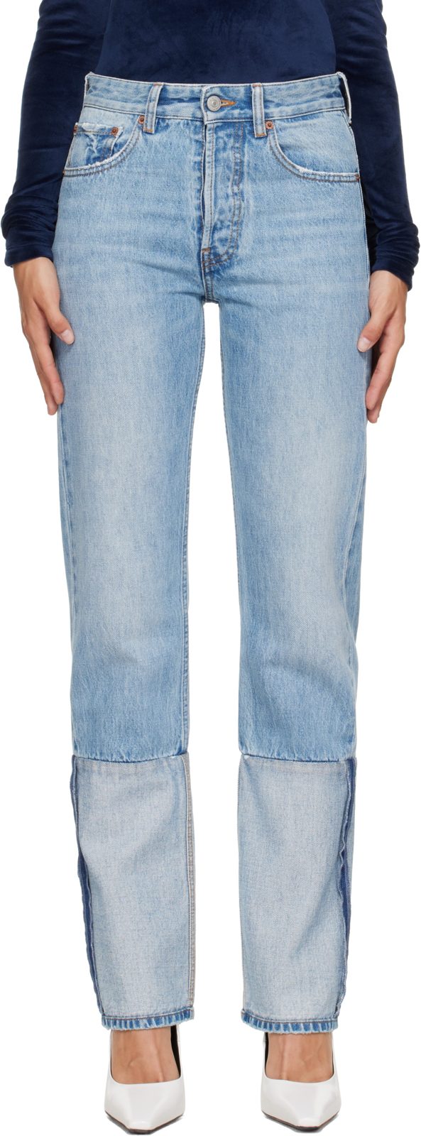 Blue 5 Pockets Turn Up Jeans 262188F069021