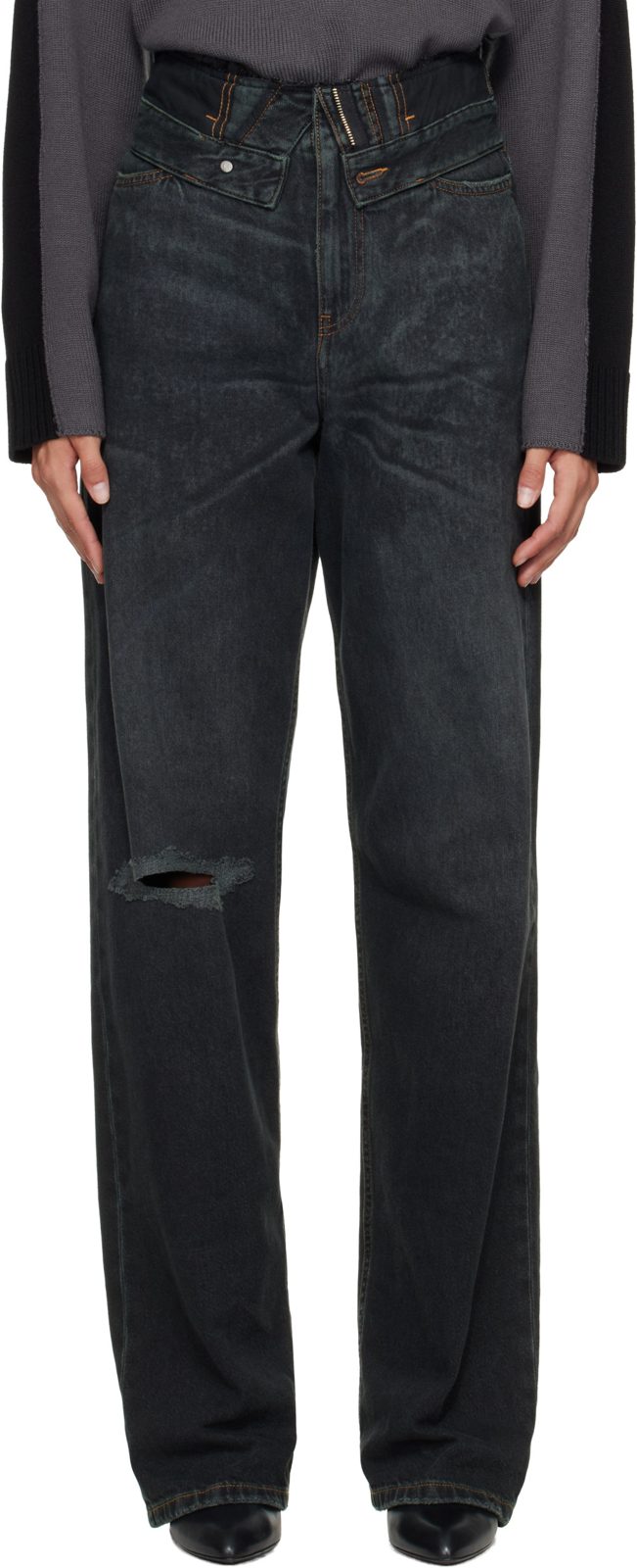 Black Rolled Waist Jeans 262188F069005
