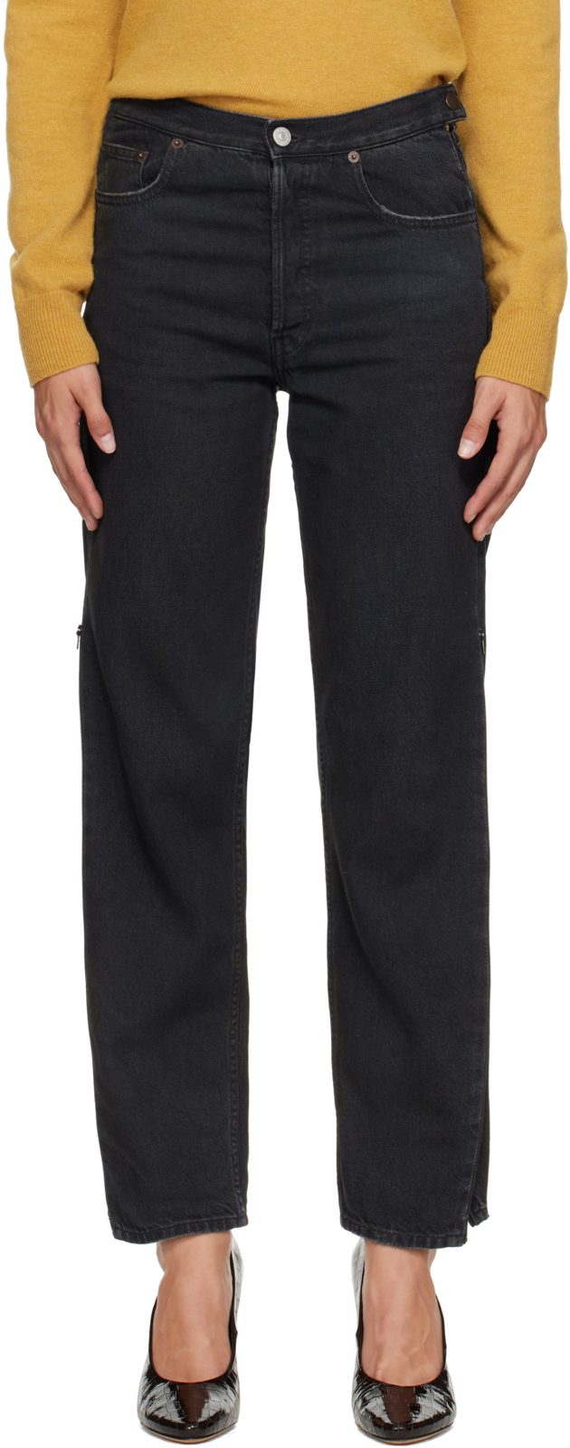 Black Zip 5 Pocket Jeans 262188F069003