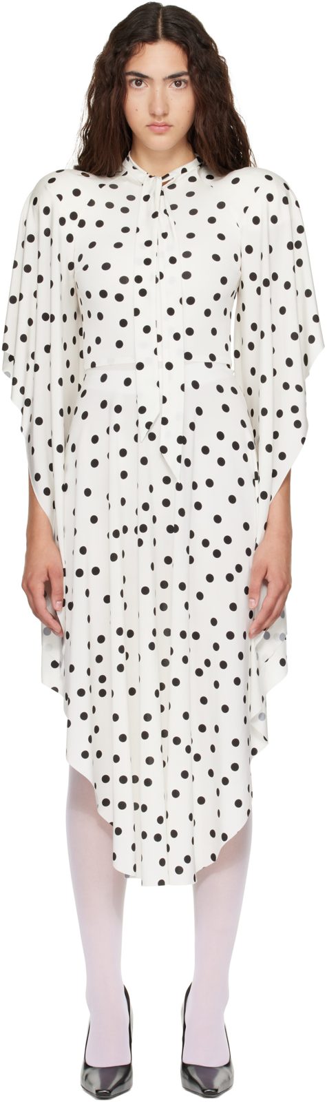 White Round Shoulder Midi Dress 262669F055000