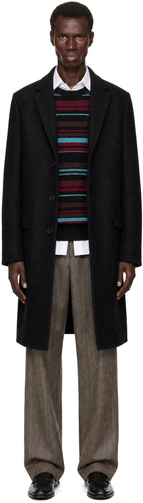 Black Single-Breasted Wool Coat 262358M176011