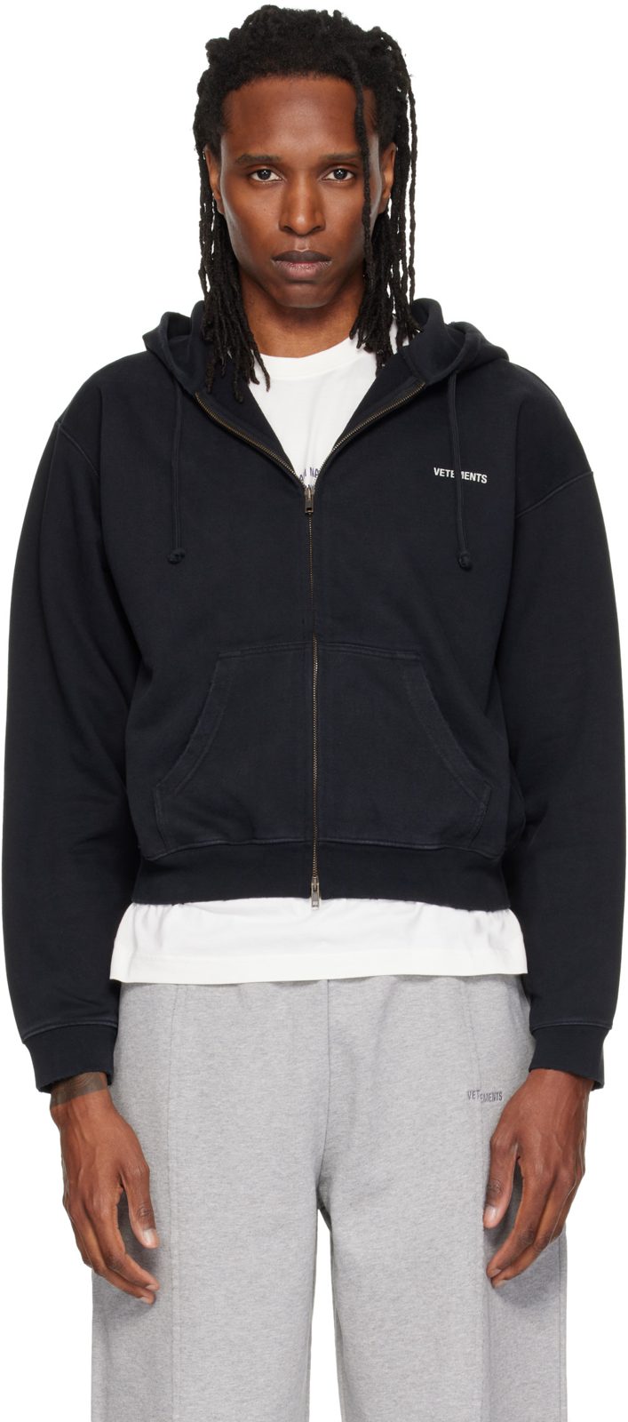Black Classic Logo Fitted Zip Up Hoodie 262669M202024
