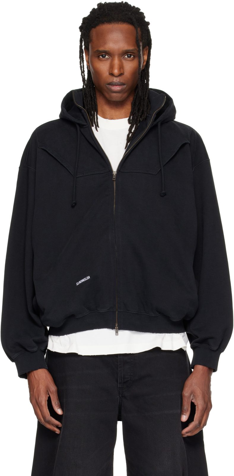 Black Upside-Down Zip Up Hoodie 262669M202025