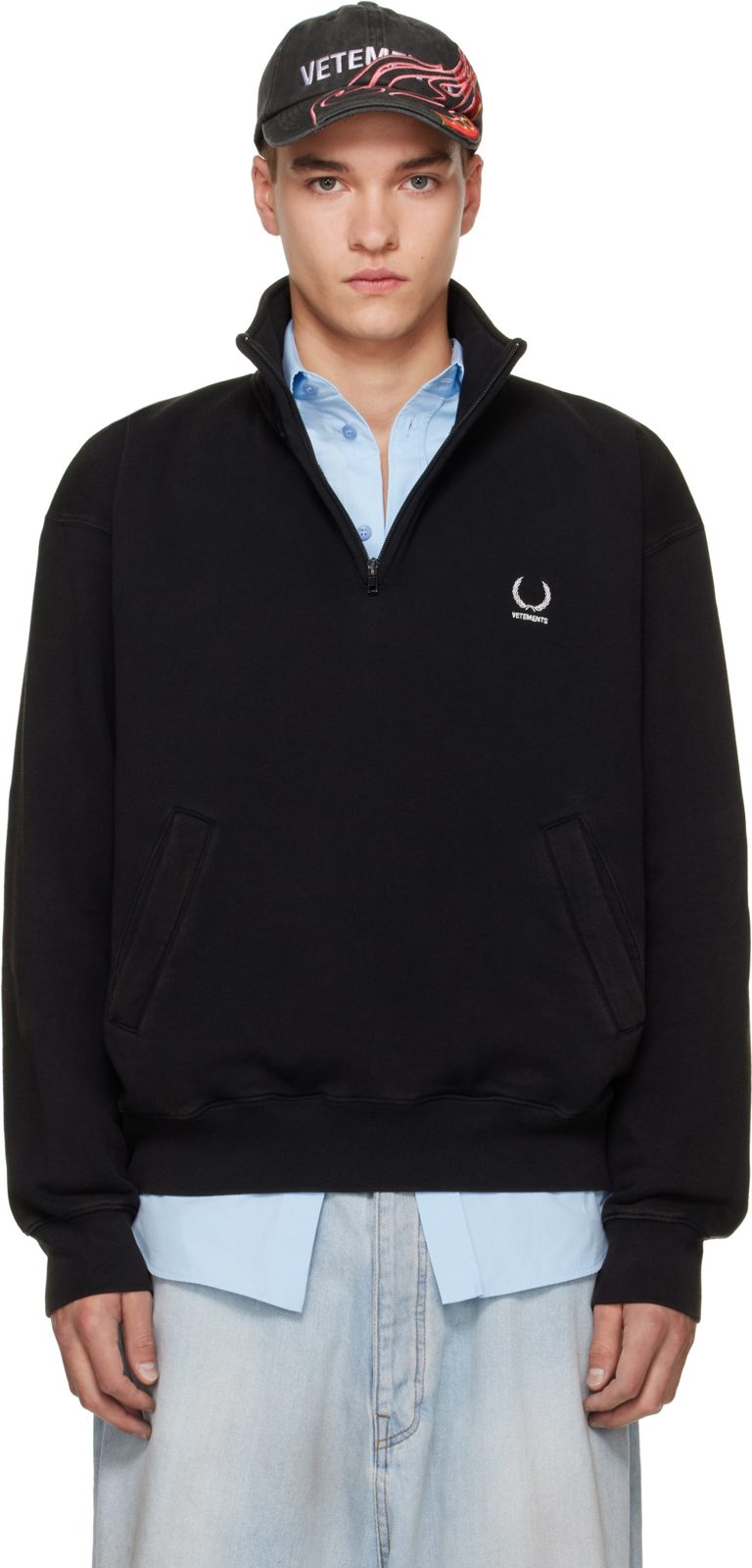 Black Quarter-Zip Sweatshirt 262669M202017