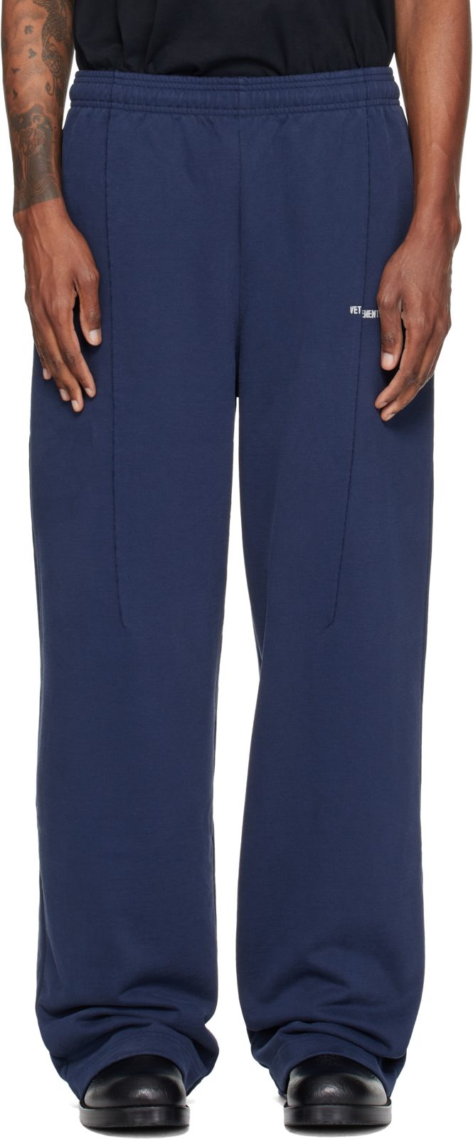 Navy Pinched Cut-Up Sweatpants 262669M190005
