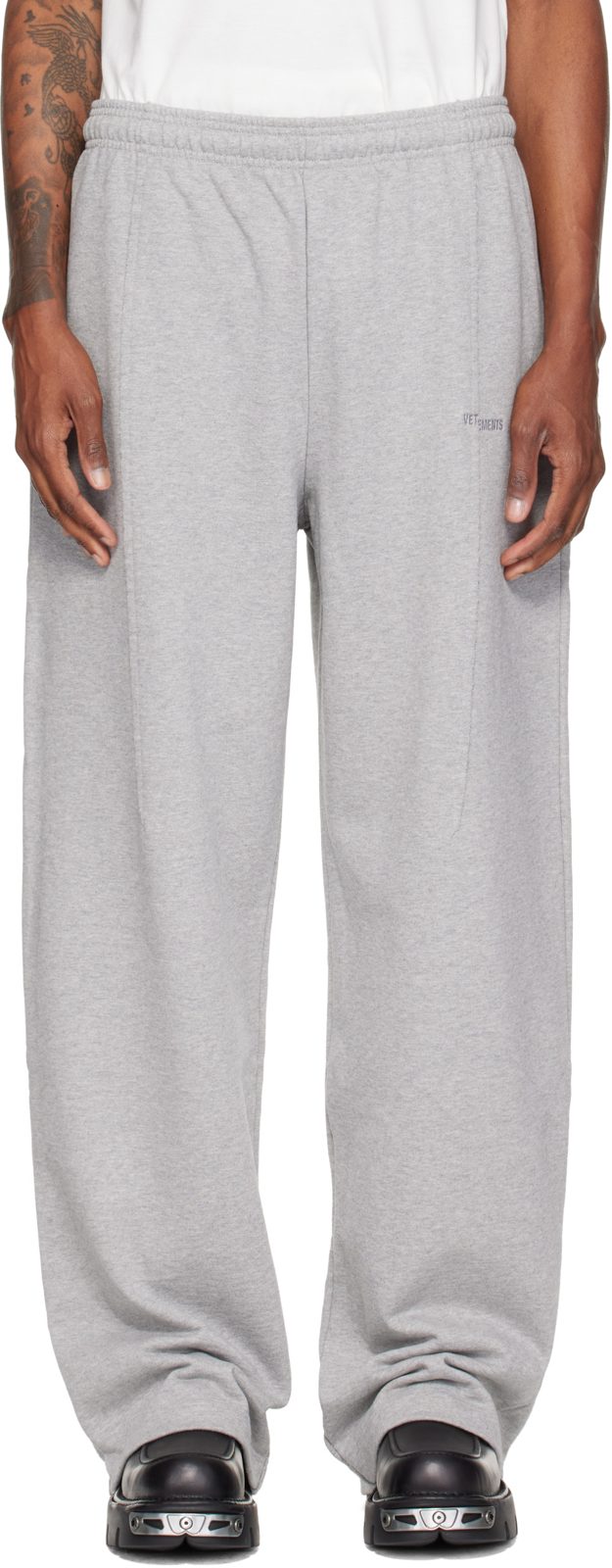 Gray Pinched Cut Up Sweatpants 262669M190006