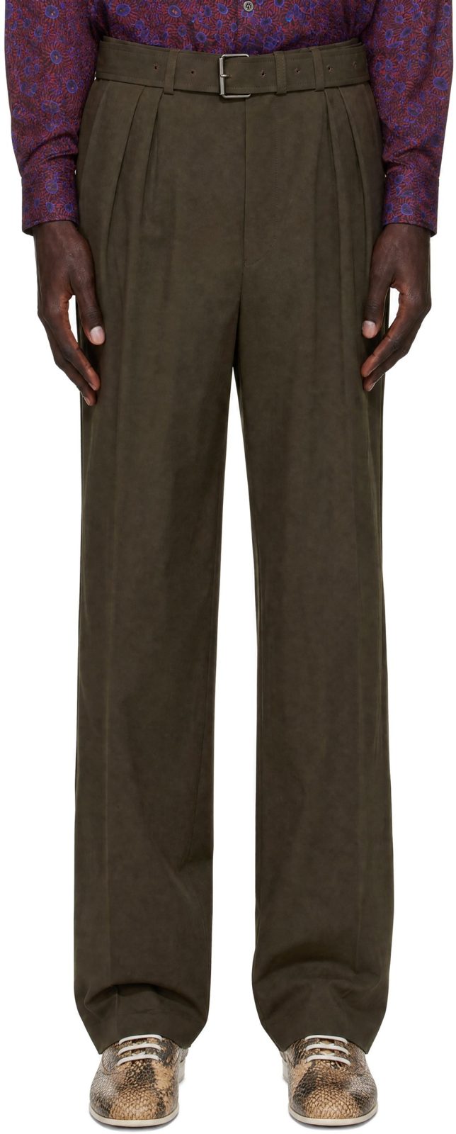 Brown Pleated Belted Trousers 262358M191017