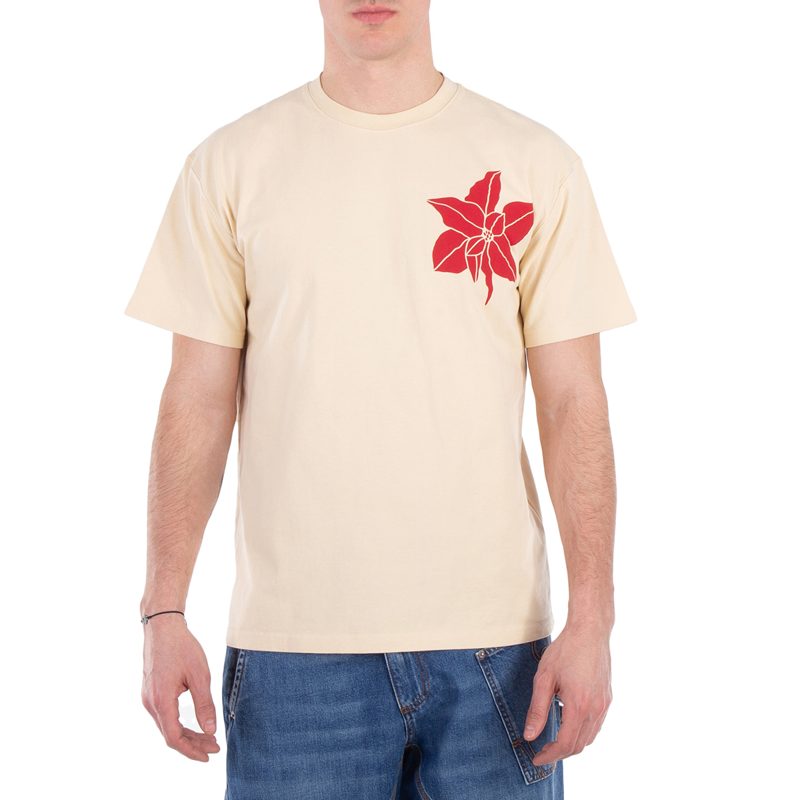 Crew Neck Floral-Print Organic Cotton T-Shirt_Cream