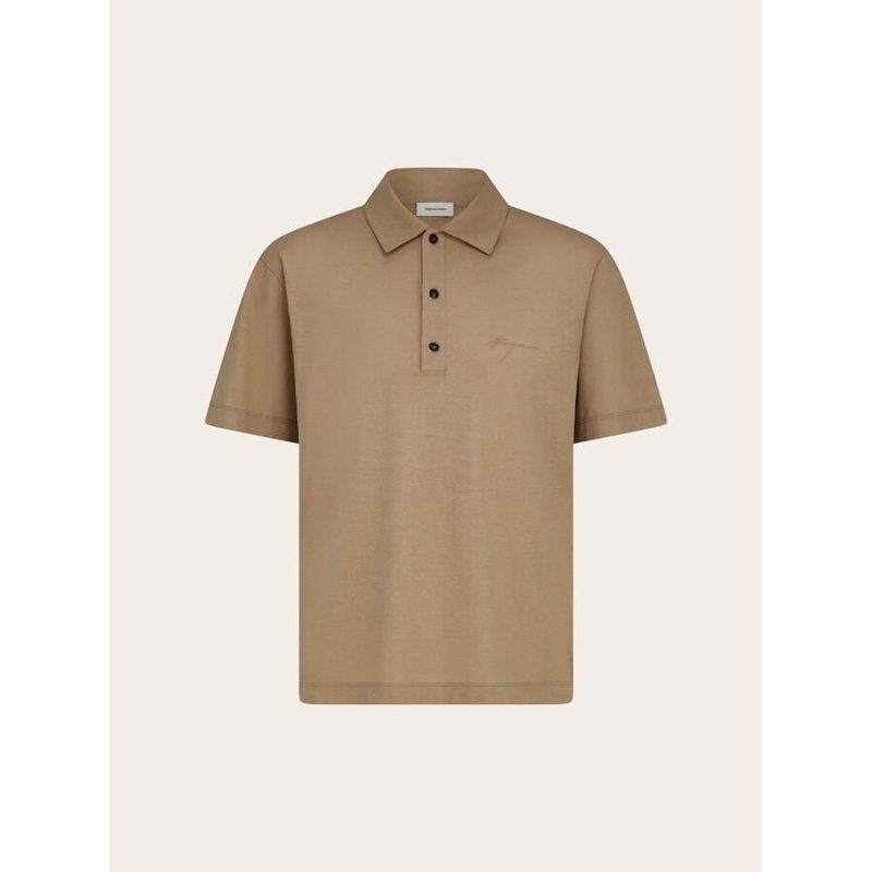 Light Brown Cotton Polo Sweater_Beige