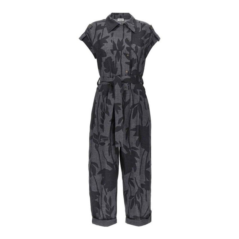 Brunello Cucinelli Wogrigio Linen Belted Jumpsuit_Grey