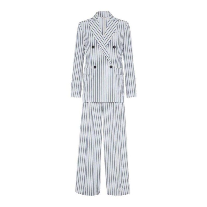 Brunello Cucinelli White Striped Tailored Blazer_Multi-Color