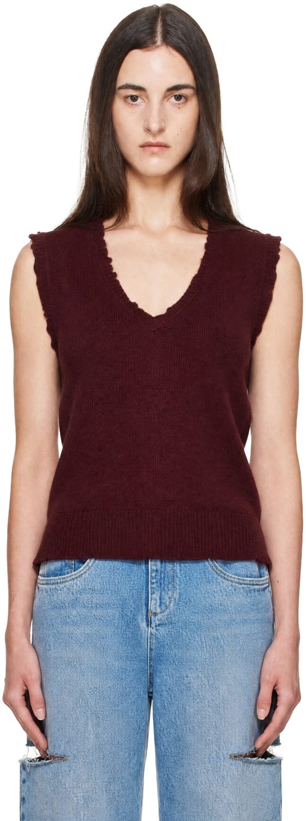 Burgundy Lived In Sweater Vest 262168F068003
