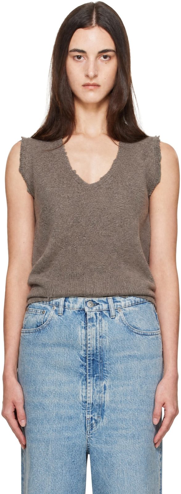 Taupe Lived In Sweater Vest 262168F068002